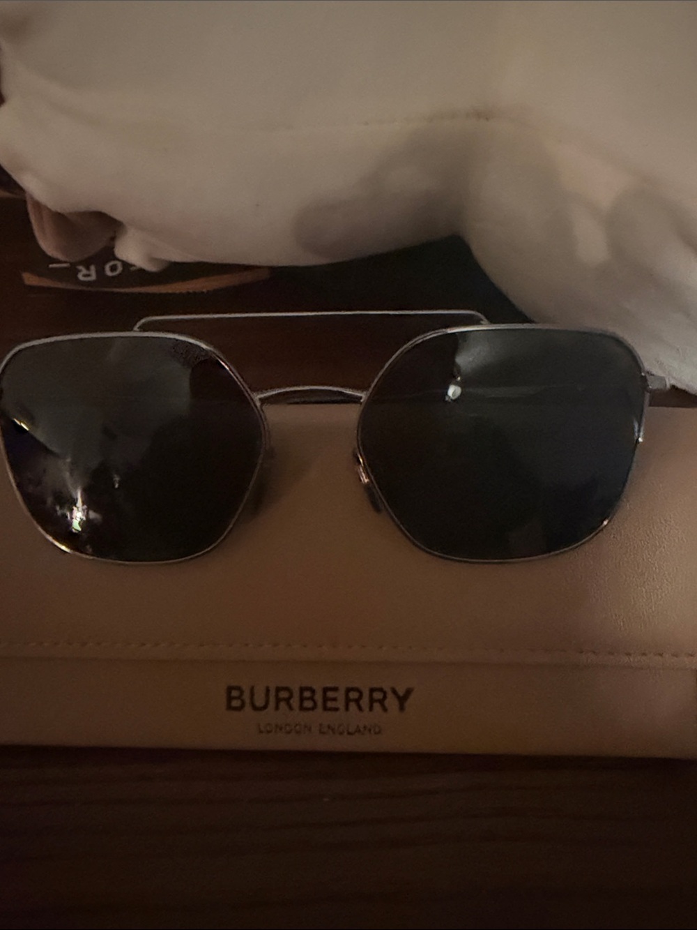 Burberry Silver Frame Sunglasses with Black Lenses